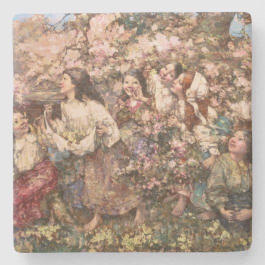 Spring Roundelay (von Edward Atkinson Hornel) Steinuntersetzer (Vorderseite)