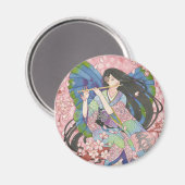 Spring Sakura Fairy Round Magnet (Vorderseite/Rückseite)