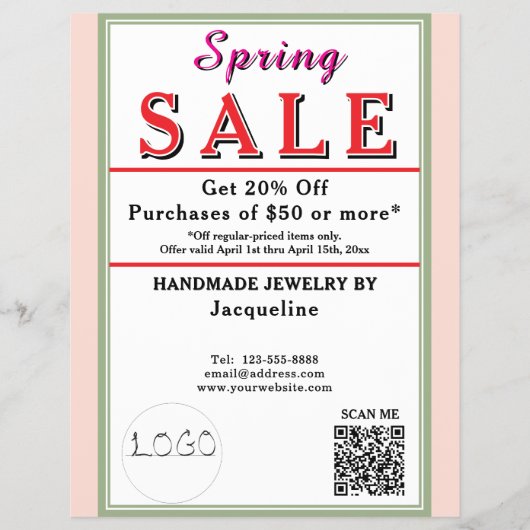 Spring Sale Blush Pink Sage Green BACKSIDE Heart Flyer (Vorne)