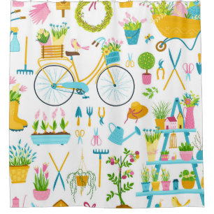 Spring seamless pattern in simple hand-drawn carto duschvorhang