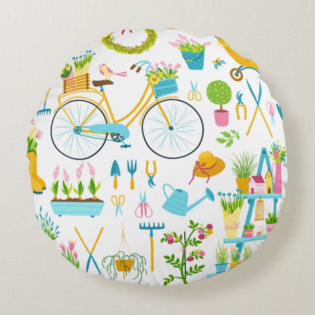 Spring seamless pattern in simple hand-drawn carto rundes kissen (Vorderseite)