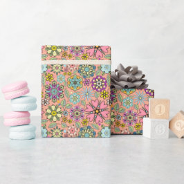 Spring Season Retro Flower Colors Seamless Pattern Geschenkpapier