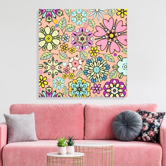 Spring Season Retro Flower Colors Seamless Pattern Leinwanddruck (Insitu (Wohnzimmer))