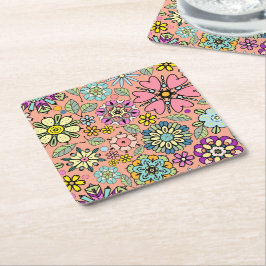 Spring Season Retro Flower Colors Seamless Pattern Rechteckiger Pappuntersetzer