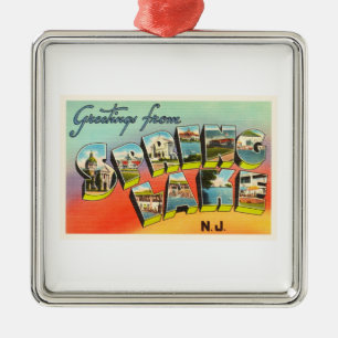 Spring See-New-Jersey NJ Vintage Reise-Postkarte Silbernes Ornament