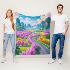"Spring Serenity - Cherry Blossom Trail Throw" Fleecedecke