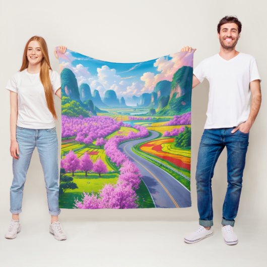 "Spring Serenity - Cherry Blossom Trail Throw" Fleecedecke (Beispiel)