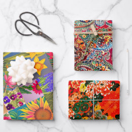 Spring Set Floral, Paisley, Mah Jongg Egrets Geschenkpapier Set