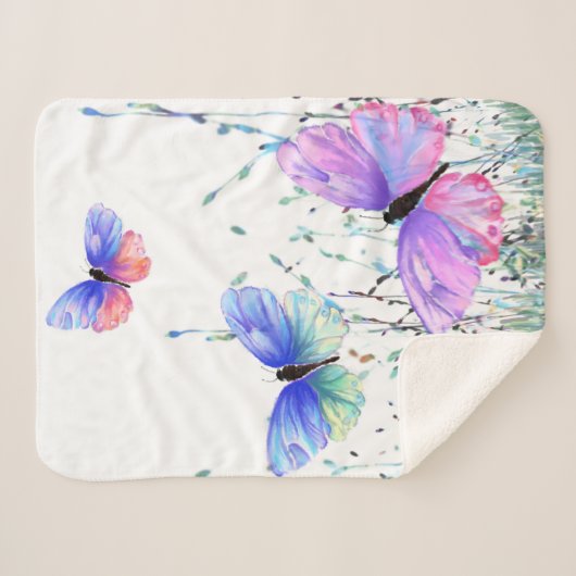 Spring Sherpa Blanket farbenfrohe Schmetterlinge f Sherpadecke (Vorderseite (Horizontal))