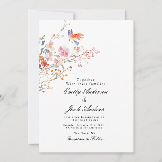 spring simple hand drawn Floral elegant wedding Einladung (Vorderseite)