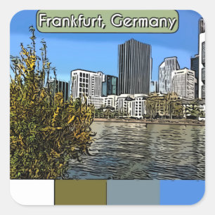 Spring Skyline von Frankfurt, Deutschland Quadratischer Aufkleber