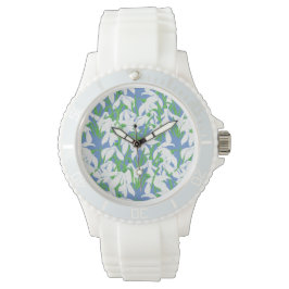 Spring Snowdrop Blume Muster auf Pulverblau Armbanduhr
