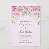 Spring Soft Pink Floral elegante Hochzeit Einladung (Vorne/Hinten)