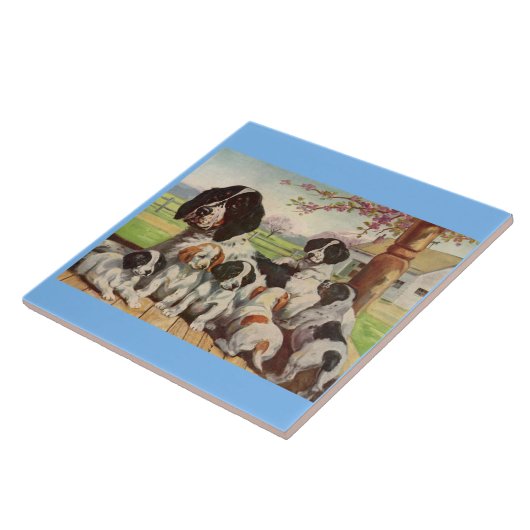 Spring Spaniel Mom and Welpen Fliese (Seite)