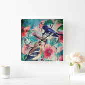 Spring Sparrows Wall Clock Painting Quadratische Wanduhr (Zuhause)