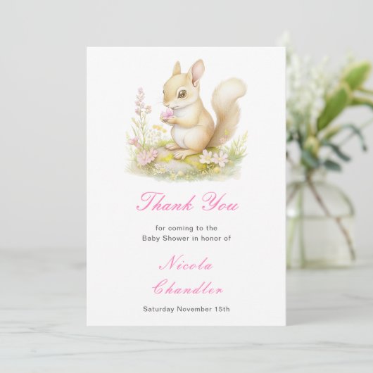 Spring Squirrel Baby Dusche Dankeskarte (Stehend Vorderseite)