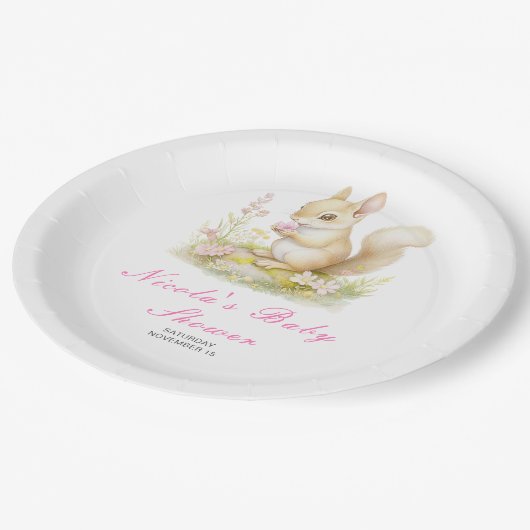 Spring Squirrel Baby Dusche Pappteller (Schrägansicht)