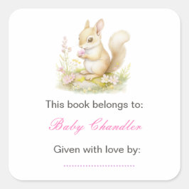 Spring Squirrel Baby Dusche Quadratischer Aufkleber