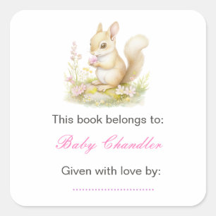 Spring Squirrel Baby Dusche Quadratischer Aufkleber