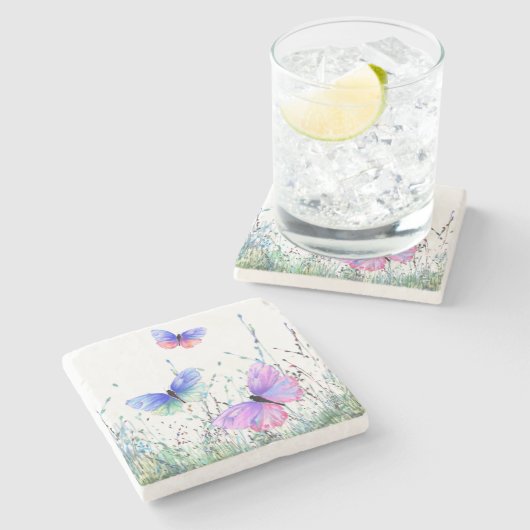 Spring Stone Untersetzer Bunte Schmetterlinge flie (Seitenansicht)
