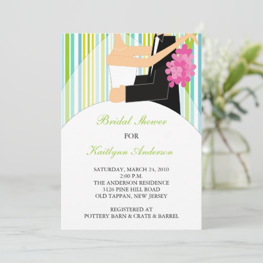 Spring Stripe Bride Brautdusche Einladung (Stehend Vorderseite)