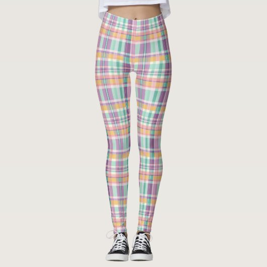 Spring Style Plaid Lavender Teal and Pink Leggings (Vorderseite)
