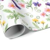 Spring Summer Yellow Pink Purple Flower Watercolor Geschenkpapier (Rolleneckpunkt)