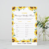 Spring Sunflower Baby Shower Game DRUCKT (Stehend Vorderseite)