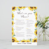 Spring Sunflower Baby Shower Game DRUCKT (Stehend Vorderseite)