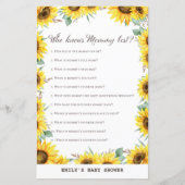 Spring Sunflower Baby Shower Game DRUCKT (Vorderseite)