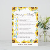 Spring Sunflower Baby Shower Game DRUCKT (Stehend Vorderseite)