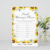 Spring Sunflower Baby Shower Game DRUCKT (Stehend Vorderseite)