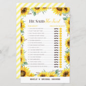 Spring Sunflower Brautparty Game DRUCKT (Vorne/Hinten)