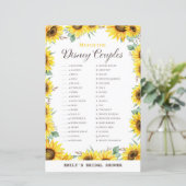 Spring Sunflower Brautparty Game DRUCKT (Stehend Vorderseite)