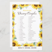 Spring Sunflower Brautparty Game DRUCKT (Vorne/Hinten)