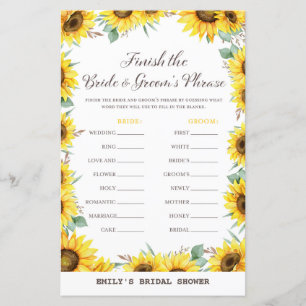 Spring Sunflower Brautparty Game DRUCKT