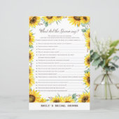 Spring Sunflower Brautparty Game DRUCKT (Stehend Vorderseite)