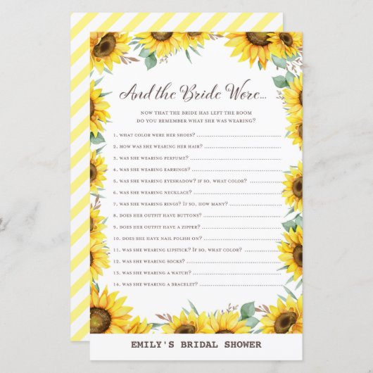 Spring Sunflower Brautparty Game DRUCKT (Vorne/Hinten)