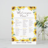 Spring Sunflower Brautparty Game DRUCKT (Stehend Vorderseite)