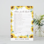 Spring Sunflower Brautparty Game DRUCKT (Stehend Vorderseite)