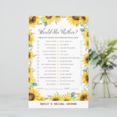 Spring Sunflower Brautparty Game DRUCKT (Stehend Vorderseite)