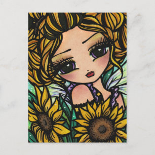 Spring Sunflower Bumblebee Fairy Fantasy Fantastis Postkarte