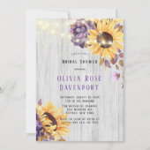 Spring Sunflower Lila Peony Brautparty Einladung (Vorderseite)