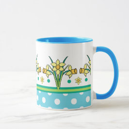 Spring Sunshine Daffodil Border, Polka Dots Tasse