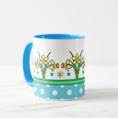 Spring Sunshine Daffodil Border, Polka Dots Tasse (Vorderseite Links)