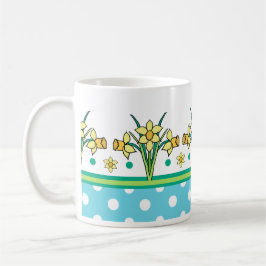 Spring Sunshine Daffodil Border, Polka Dots Tasse