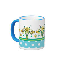 Spring Sunshine Daffodil Border, Polka Dots Tasse