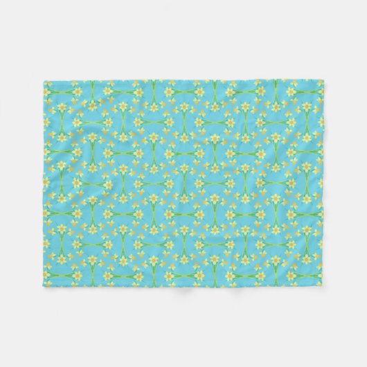 Spring Sunshine Daffodils Sky Blue Fleece Blanket (Vorderseite (Horizontal))