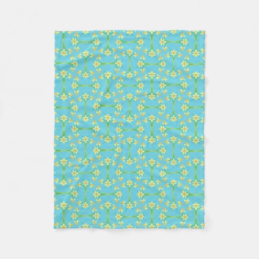Spring Sunshine Daffodils Sky Blue Fleece Blanket (Vorderseite)