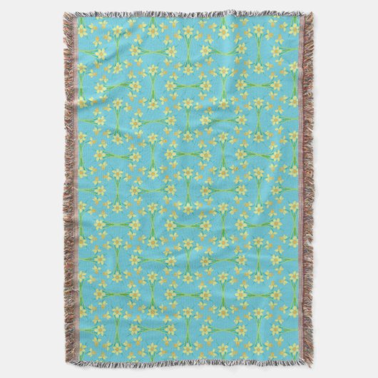 Spring Sunshine Daffodils Sky Blue Throw Blanket Decke (Vorderseite Vertikal)